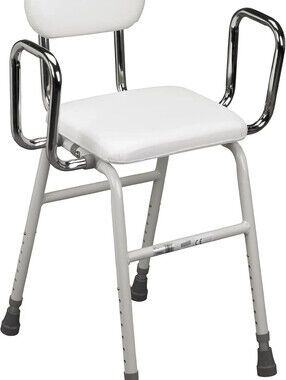 Drive Medical 12455 Adjustable Height Stool with Back and Arms White